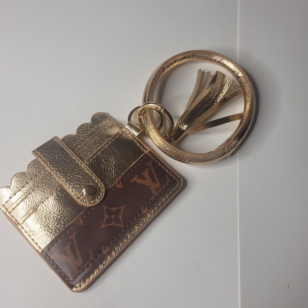 “Inspired” Wristlet Card Holders Gold and Brown Card Holder Keychain